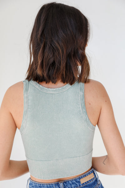 Seamless High Neck Ribbed Tank in sage back view