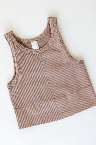 Seamless High Neck Ribbed Tank in brown flat lay