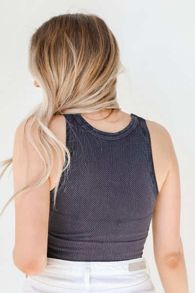Seamless High Neck Ribbed Tank in black back view