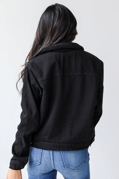 Sherpa Denim Jacket in black back view
