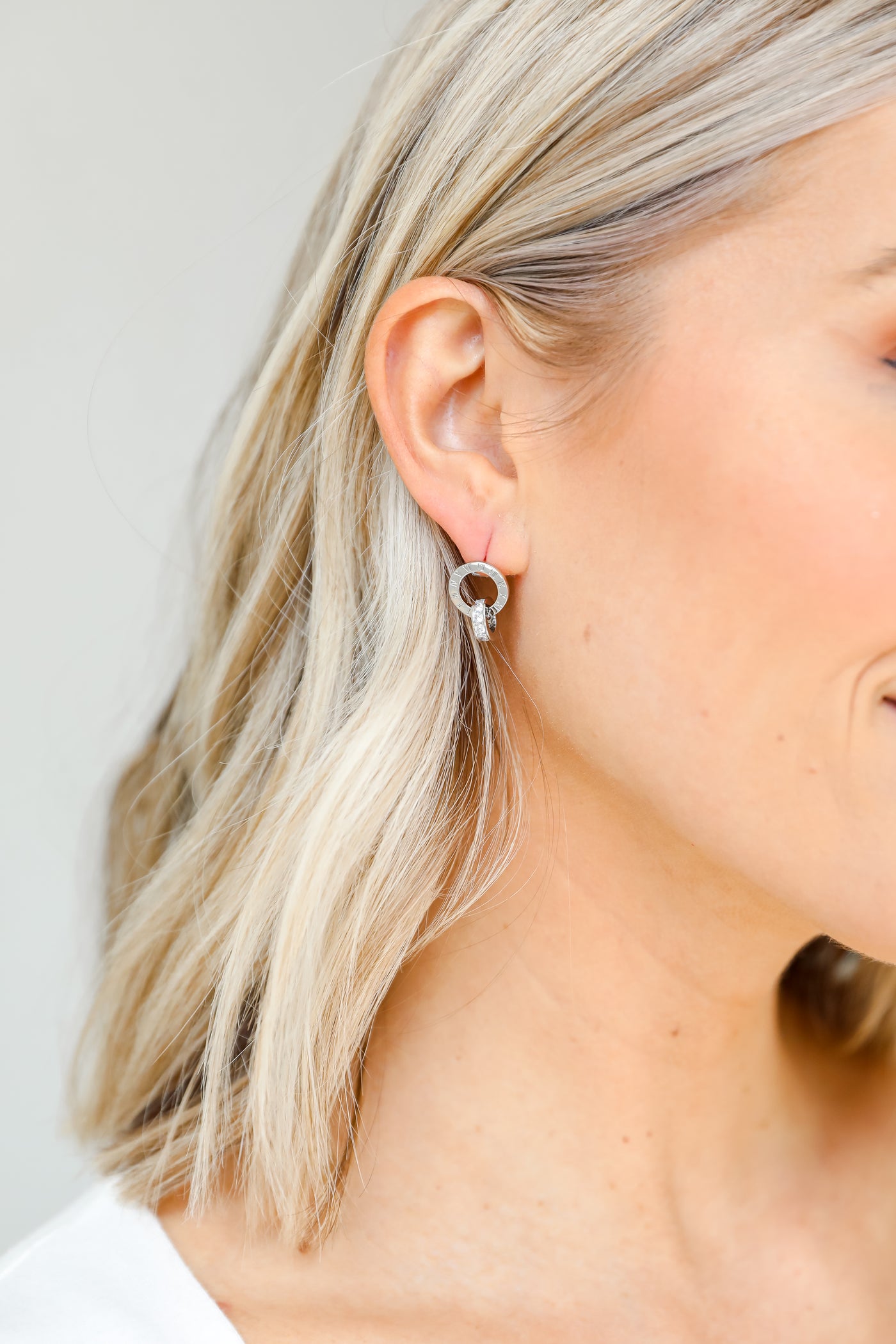 Silver Rhinestone Drop Earrings on model