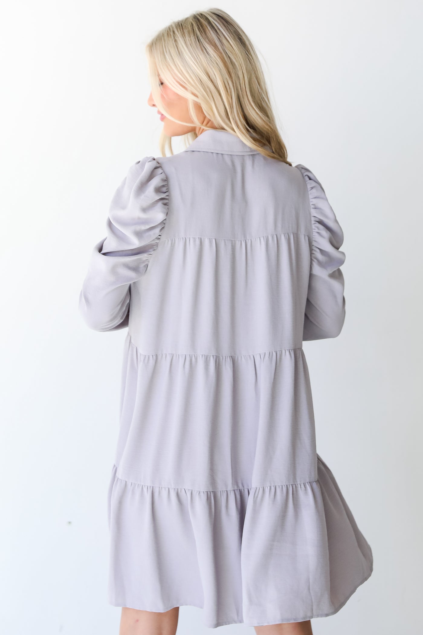 grey Tiered Mini Dress back view