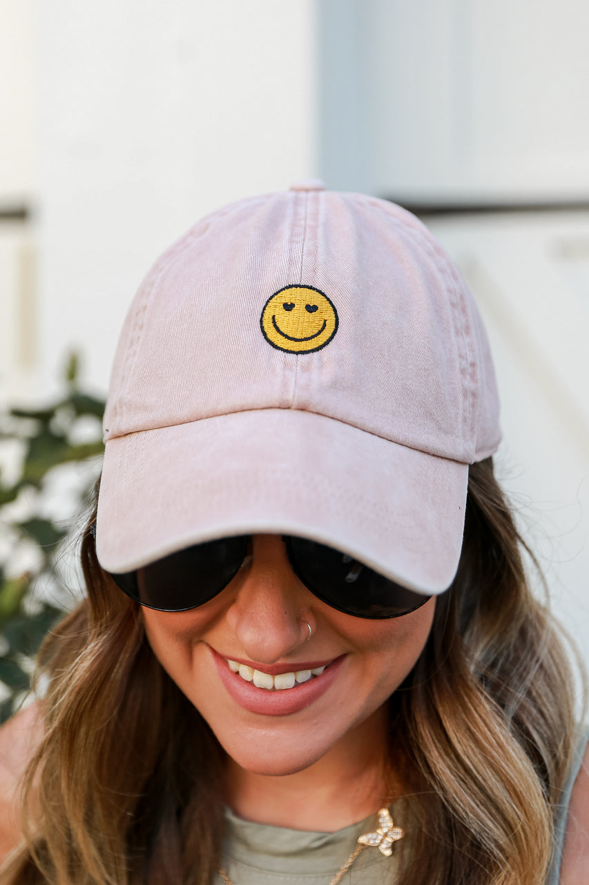Smiley Face Baseball Hat in blush
