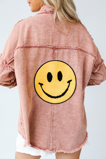 smiley face Denim Jacket back view close up