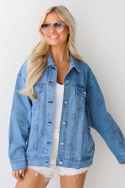 Smiley Face Denim Jacket front view