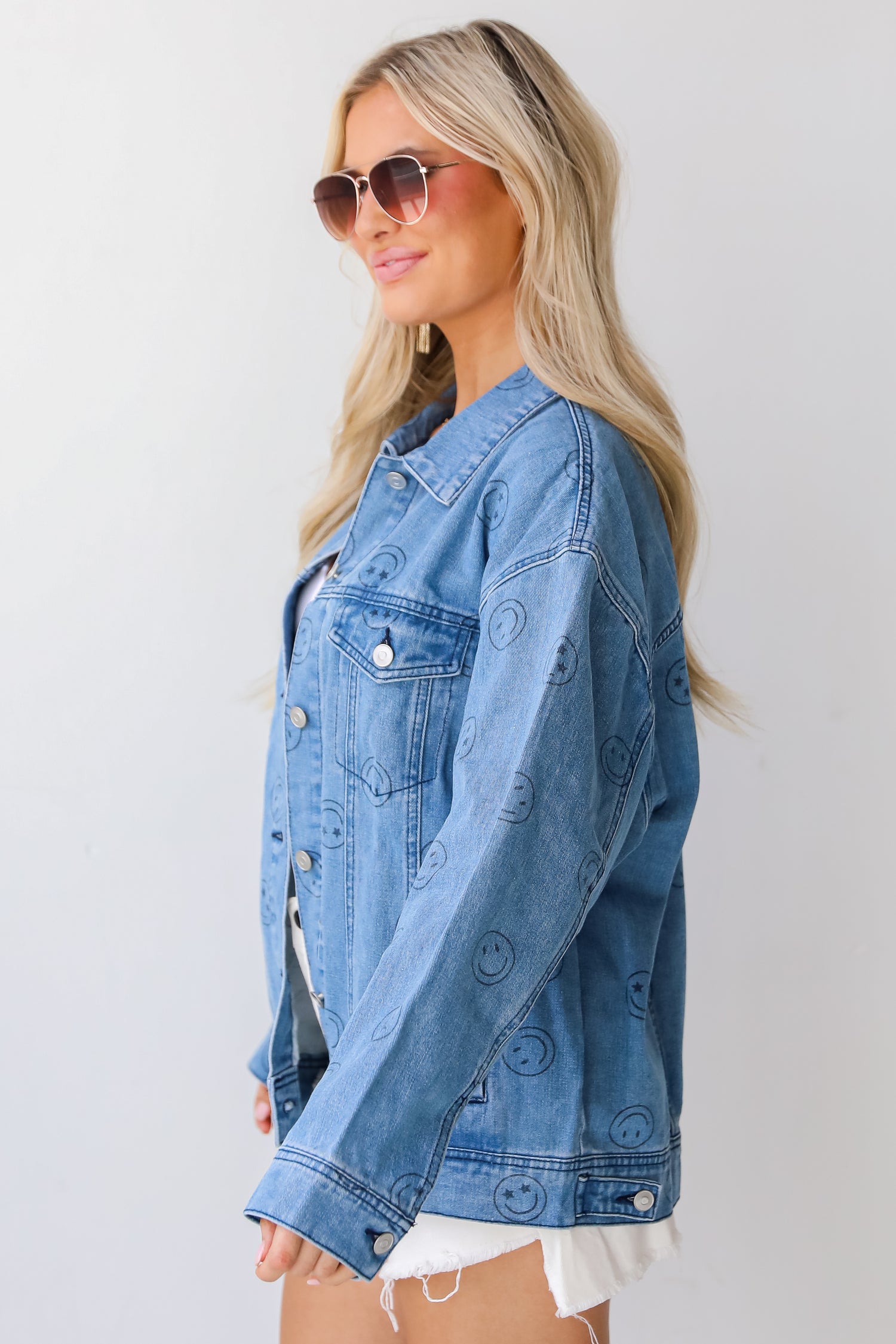 Smiley Face Denim Jacket side view