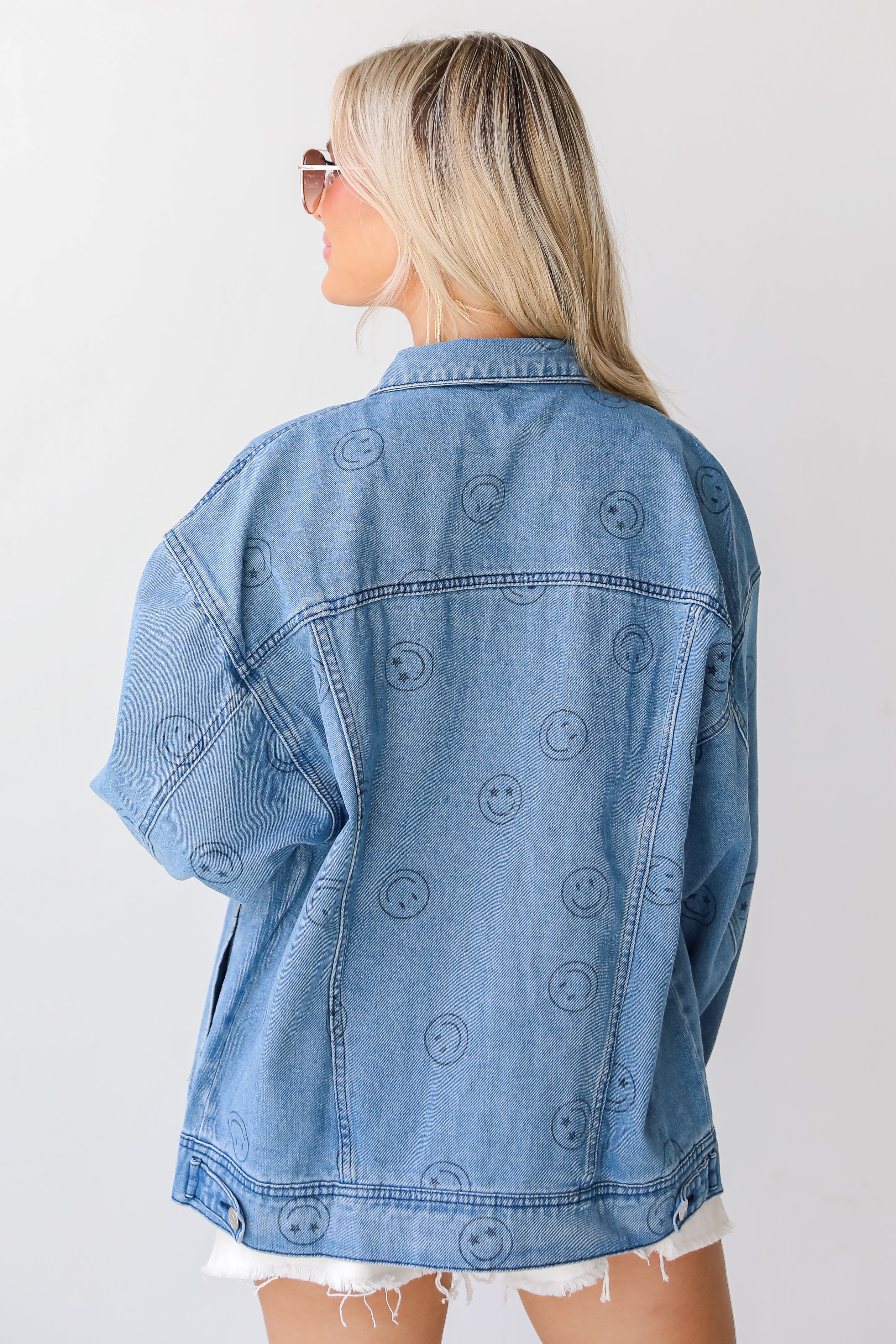 Smiley Face Denim Jacket back view