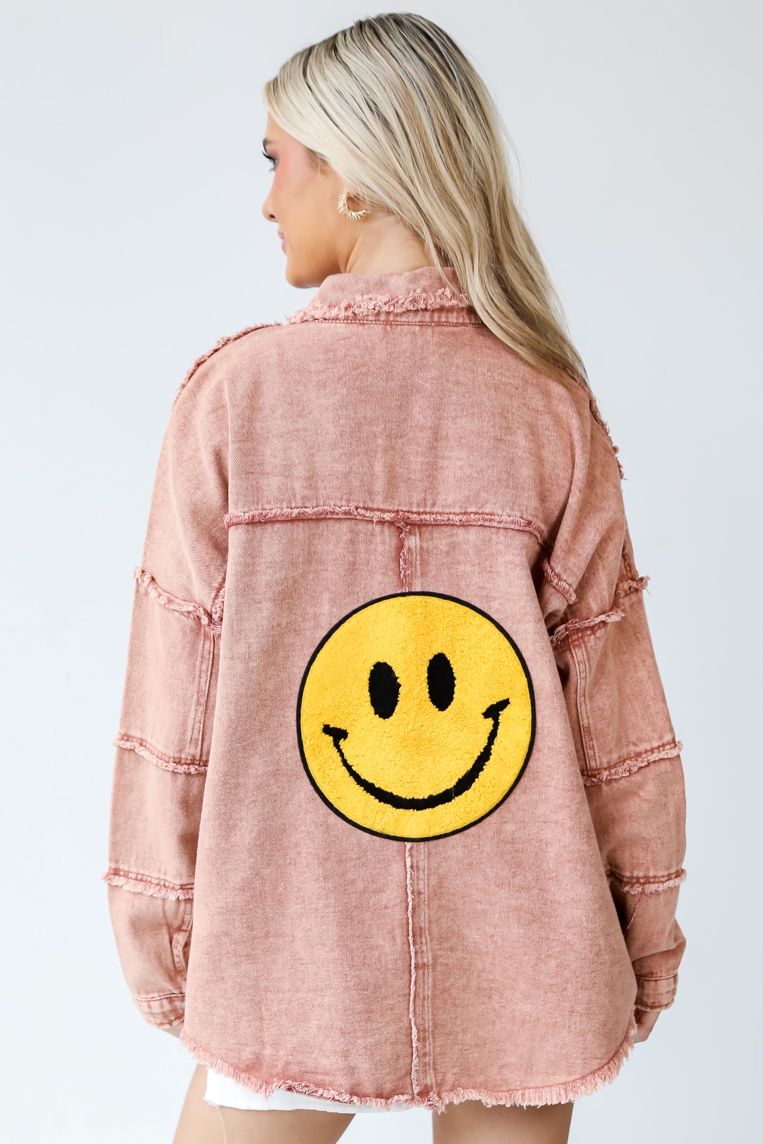 smiley face Denim Jacket back view