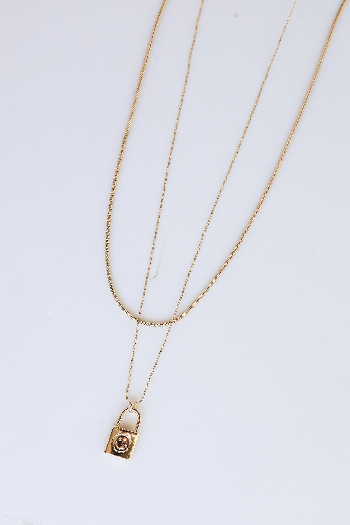 Gold Padlock Layered Necklace close up