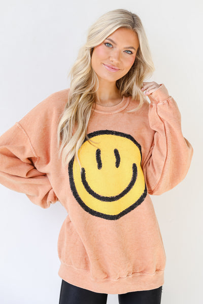 Smiley Face Oversized Pullover in rust