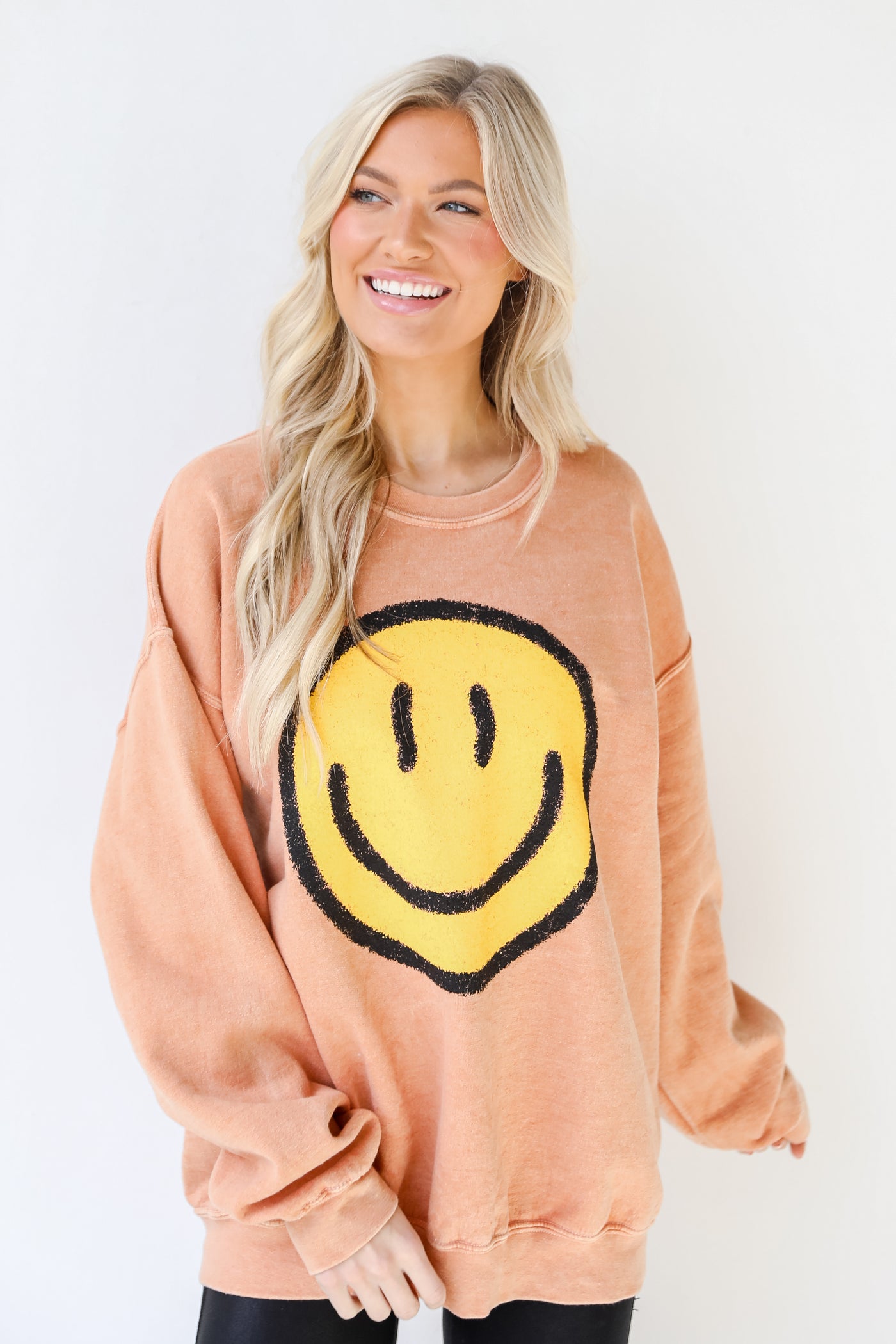 Smiley Face Oversized Pullover in rust front view