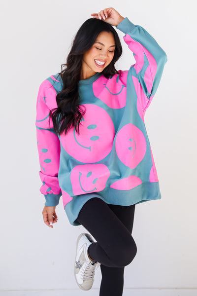 Smiley Face Pullover on model