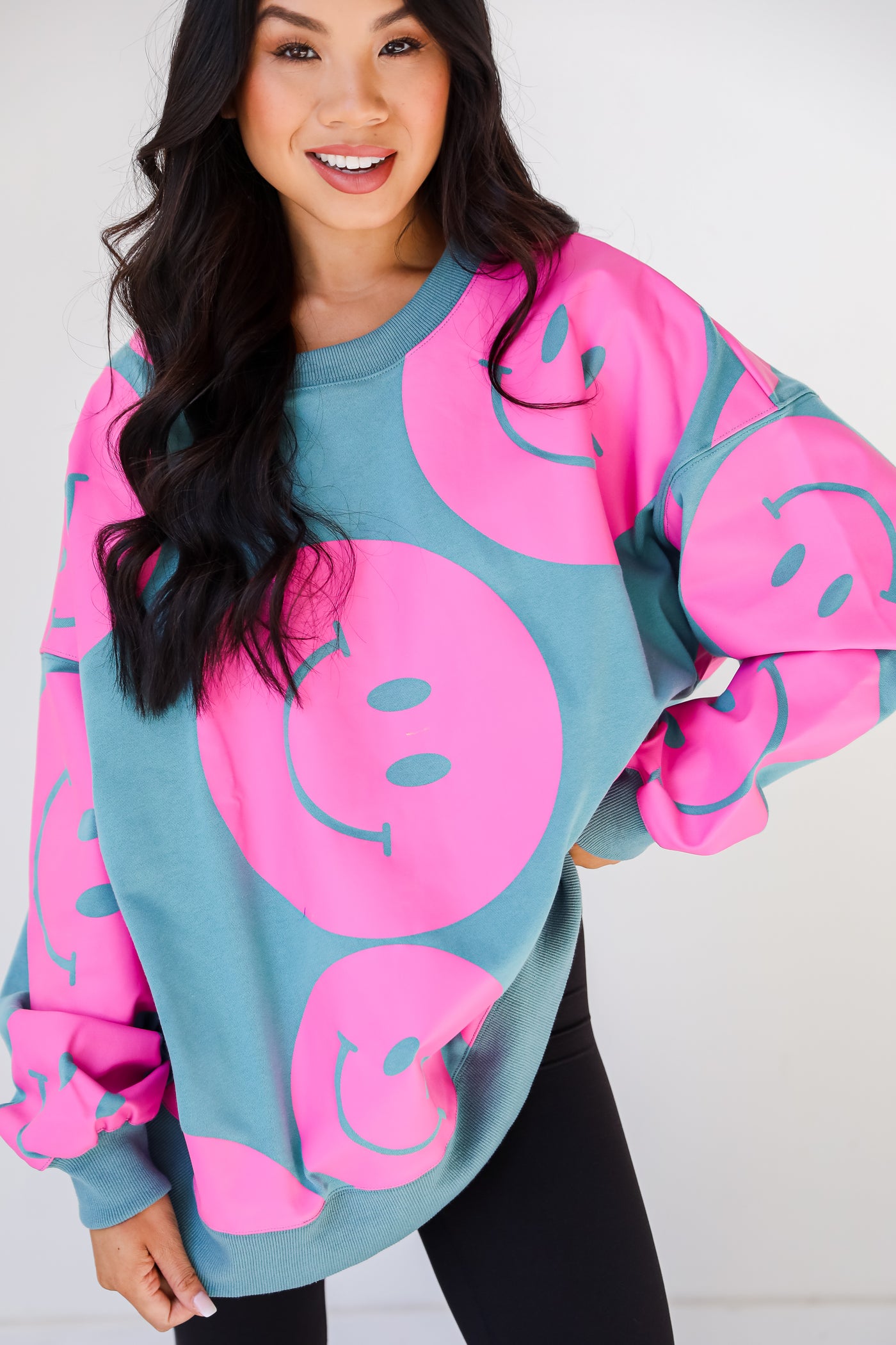 Smiley Face Pullover close up