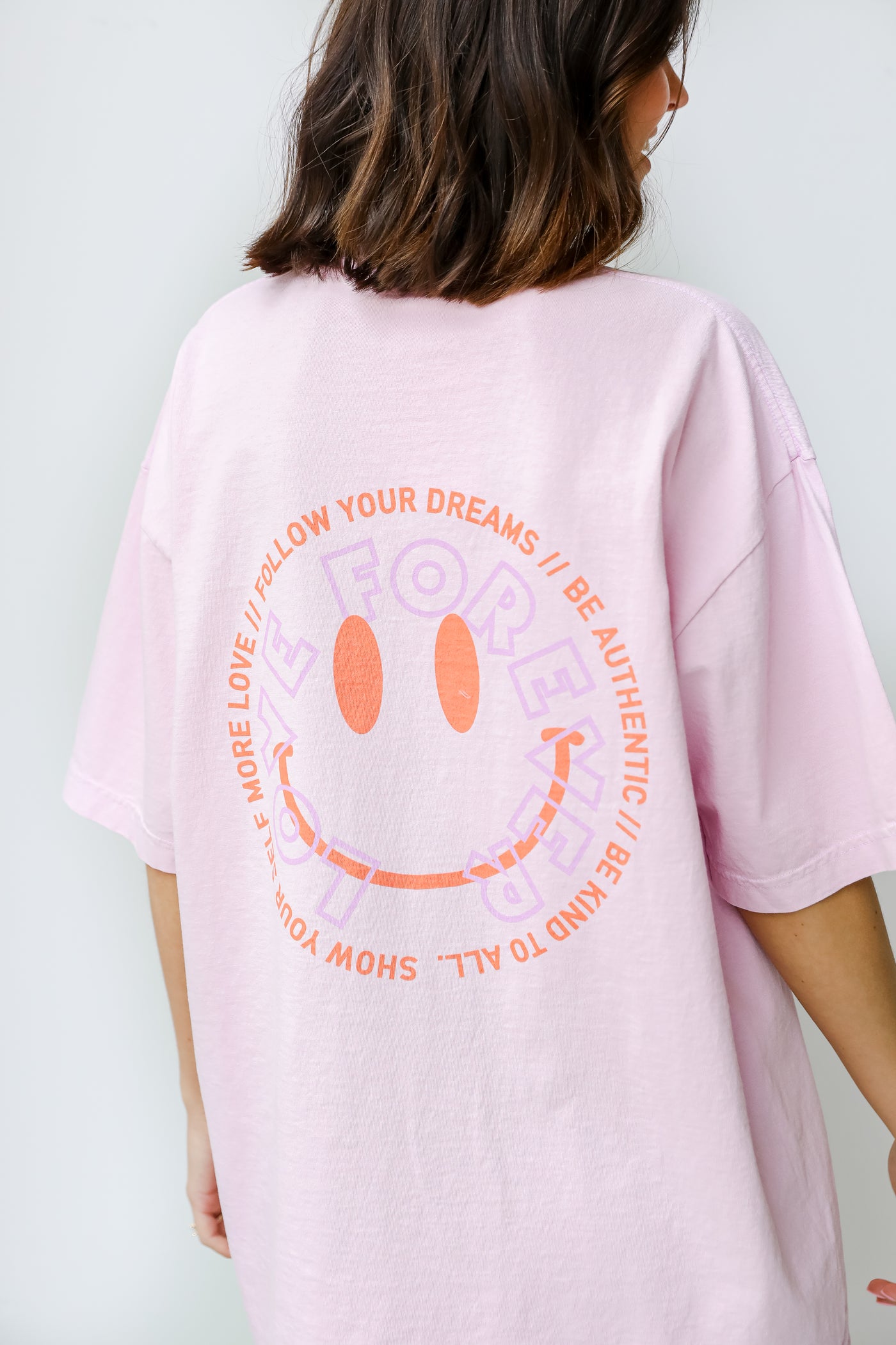 Love Forever Smiley Face Graphic Tee back view