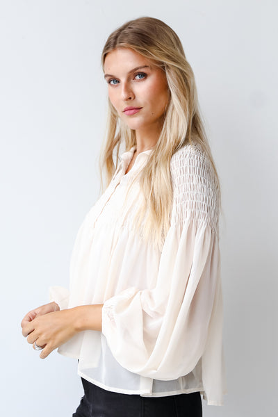 Smocked Blouse in white side view