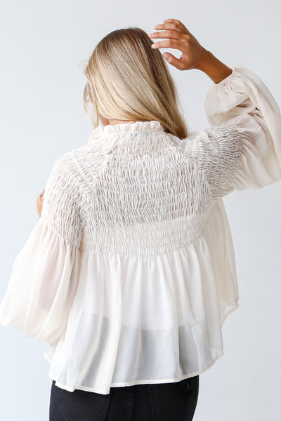 Smocked Blouse in white back view
