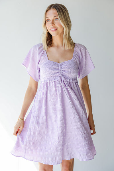 Smocked Mini Dress in lilac