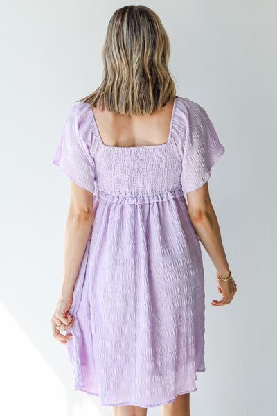 Smocked Mini Dress in lilac back view