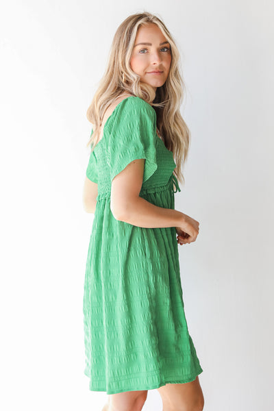 Smocked Mini Dress in green side view