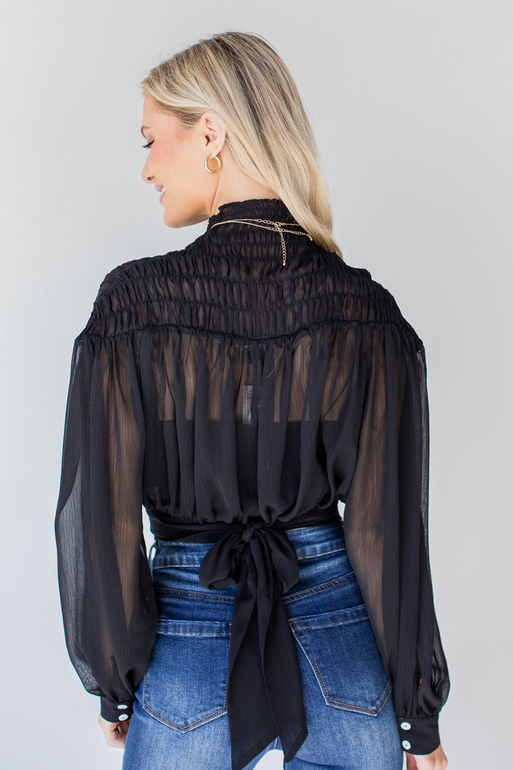 Smocked Blouse in black back view