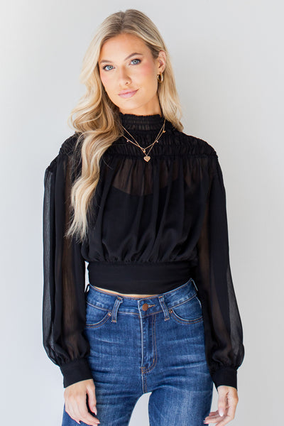 Smocked Blouse in black front view