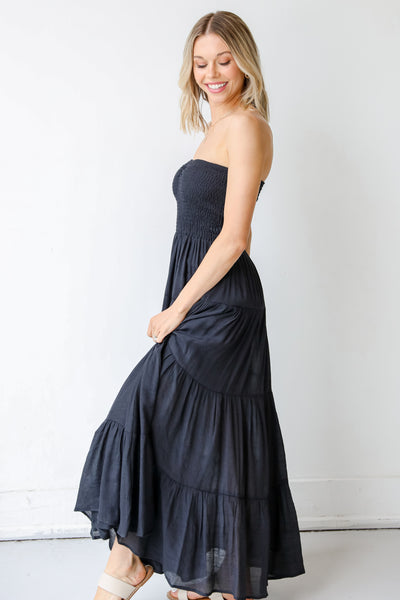 Strapless Maxi Dress in black side view