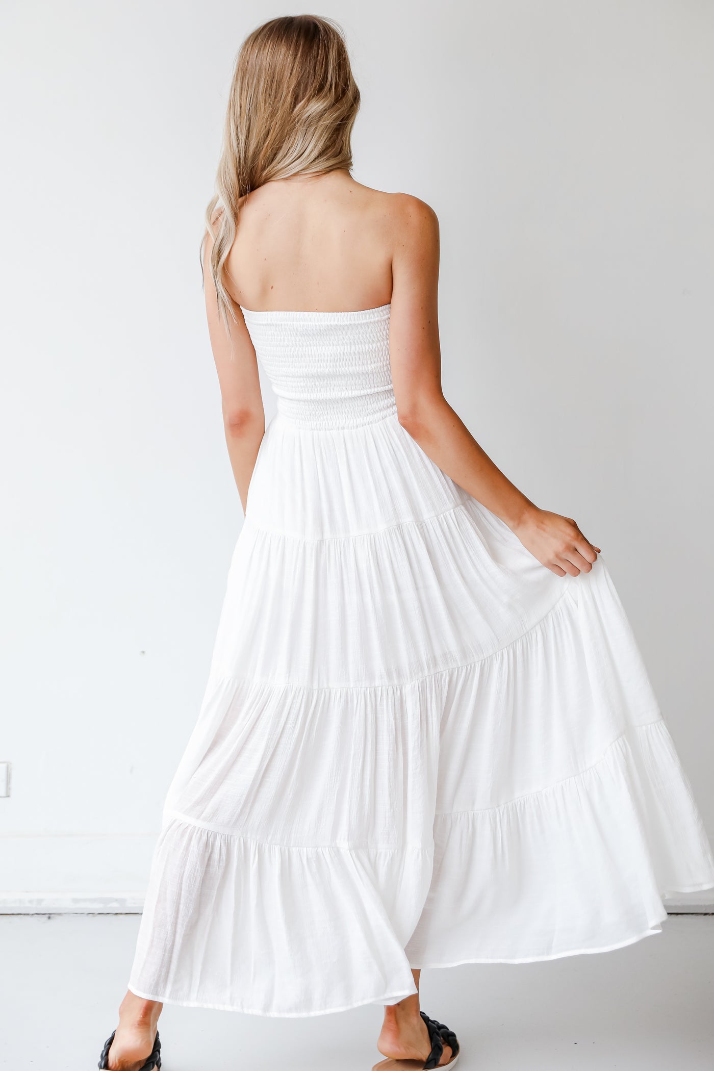 Strapless Maxi Dress in white back view