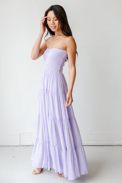 Strapless Maxi Dress in lilac side view