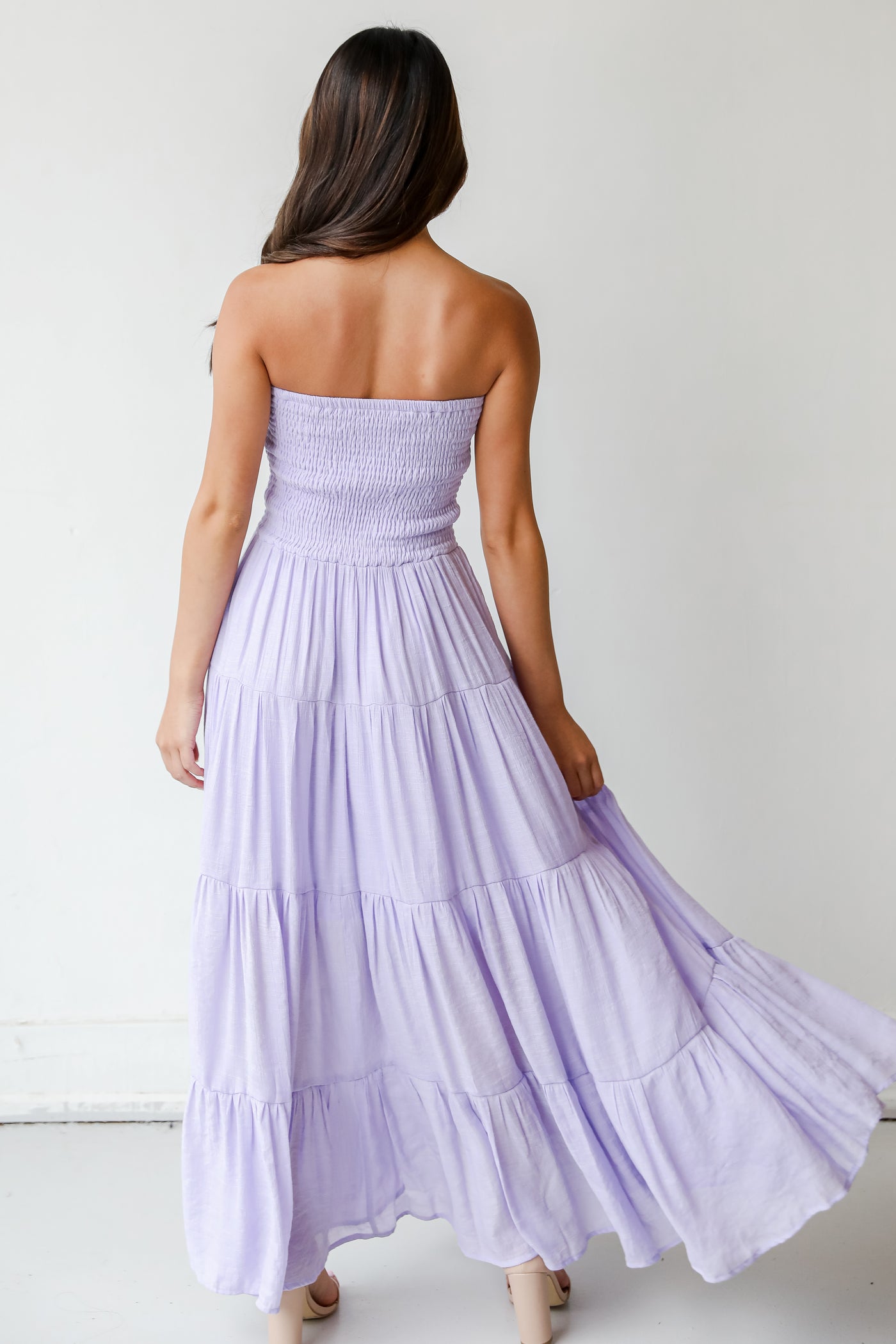 Strapless Maxi Dress in lilac back view
