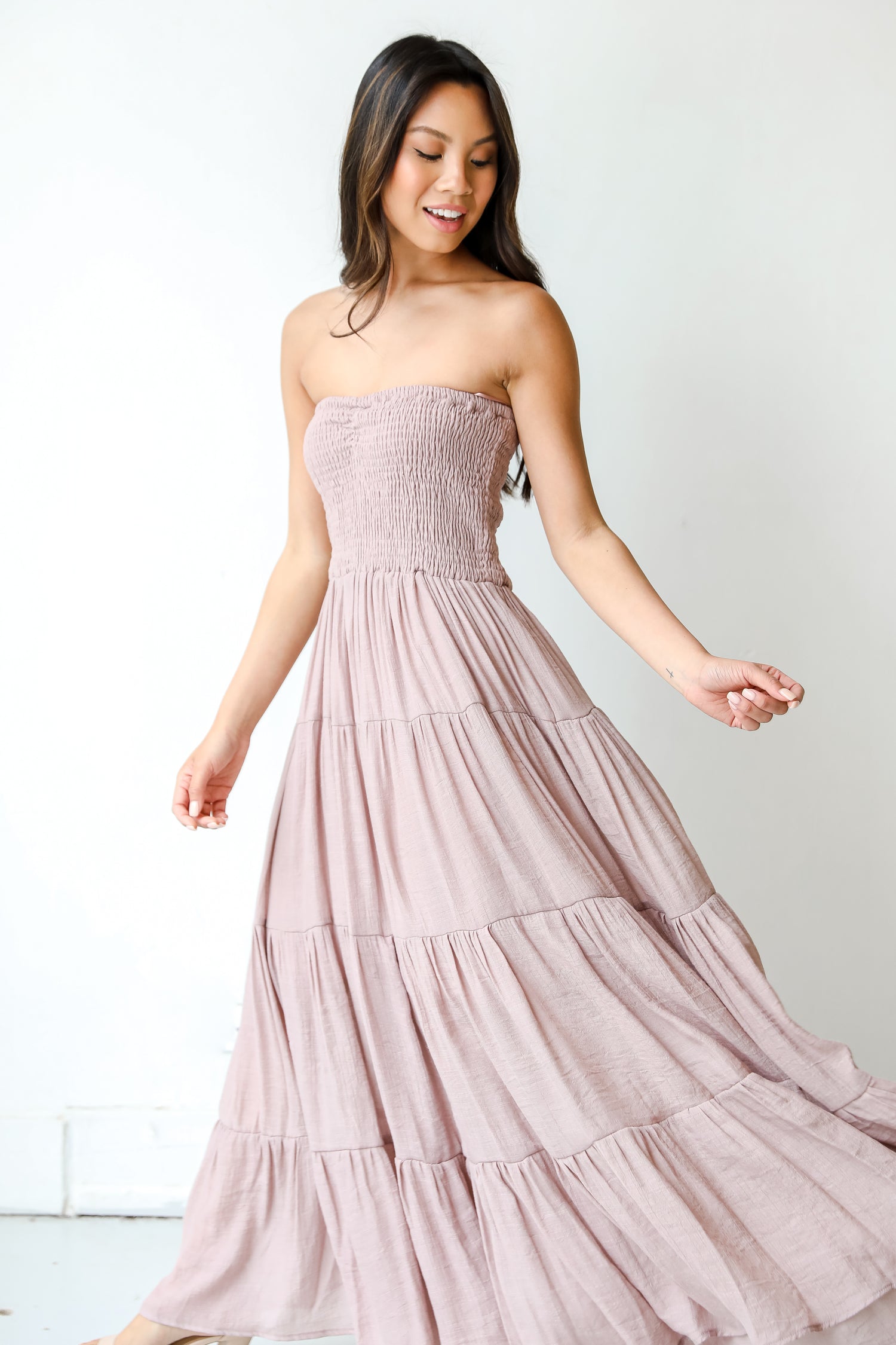 Strapless Maxi Dress in mauve side view