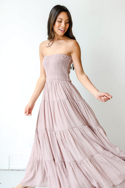 Strapless Maxi Dress in mauve side view