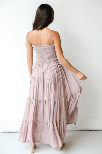 Strapless Maxi Dress in mauve back view