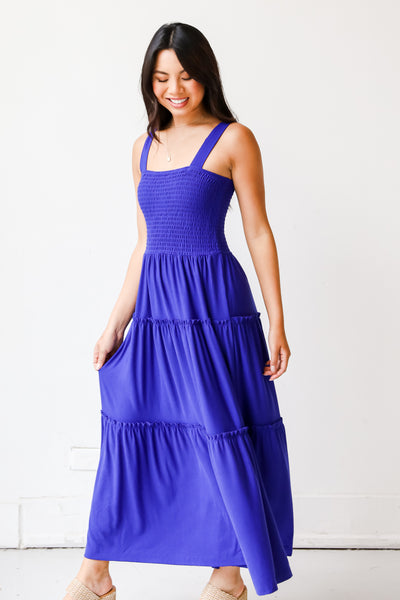 blue Smocked Tiered Maxi Dress side view