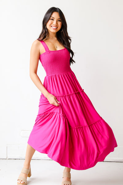 pink Smocked Tiered Maxi Dress