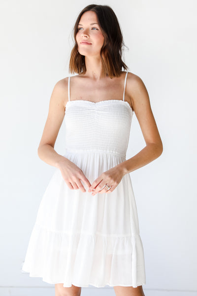 Smocked Mini Dress in white