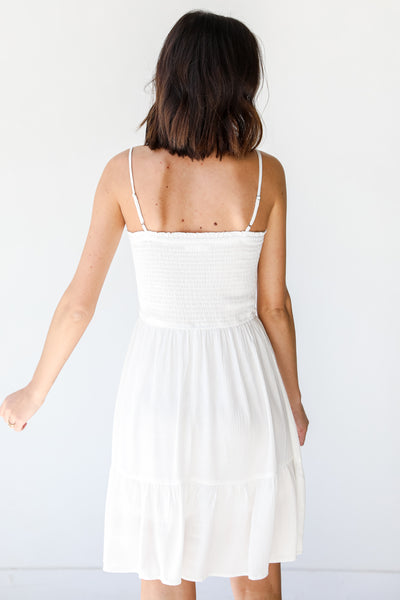 Smocked Mini Dress in white back view