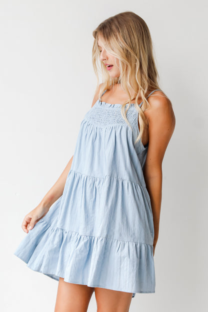 blue mini dress side view