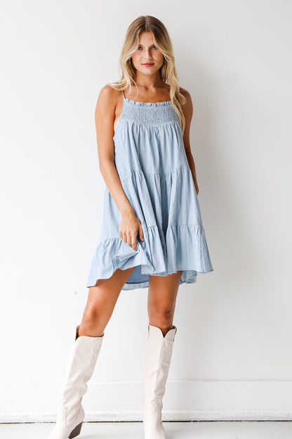 blue mini dress front view