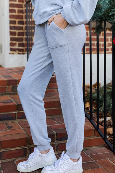 heather grey Brushed Knit Joggers side view