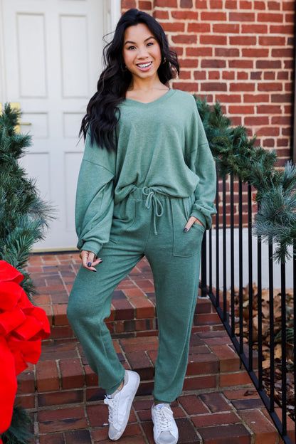 olive Brushed Knit Joggers