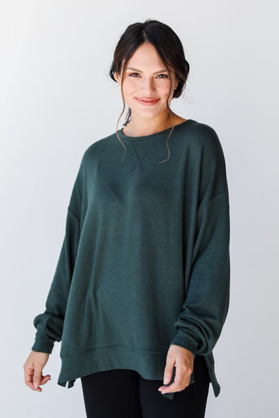 green Pullover on model