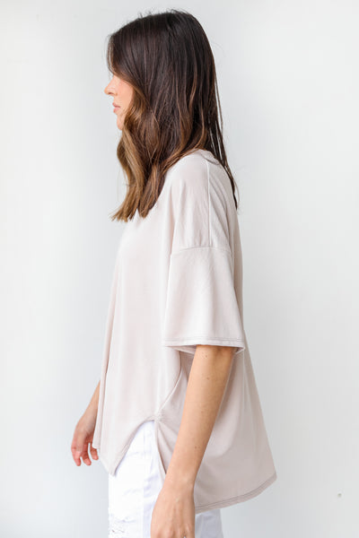 Ultra Soft Everyday Tee in taupe side view
