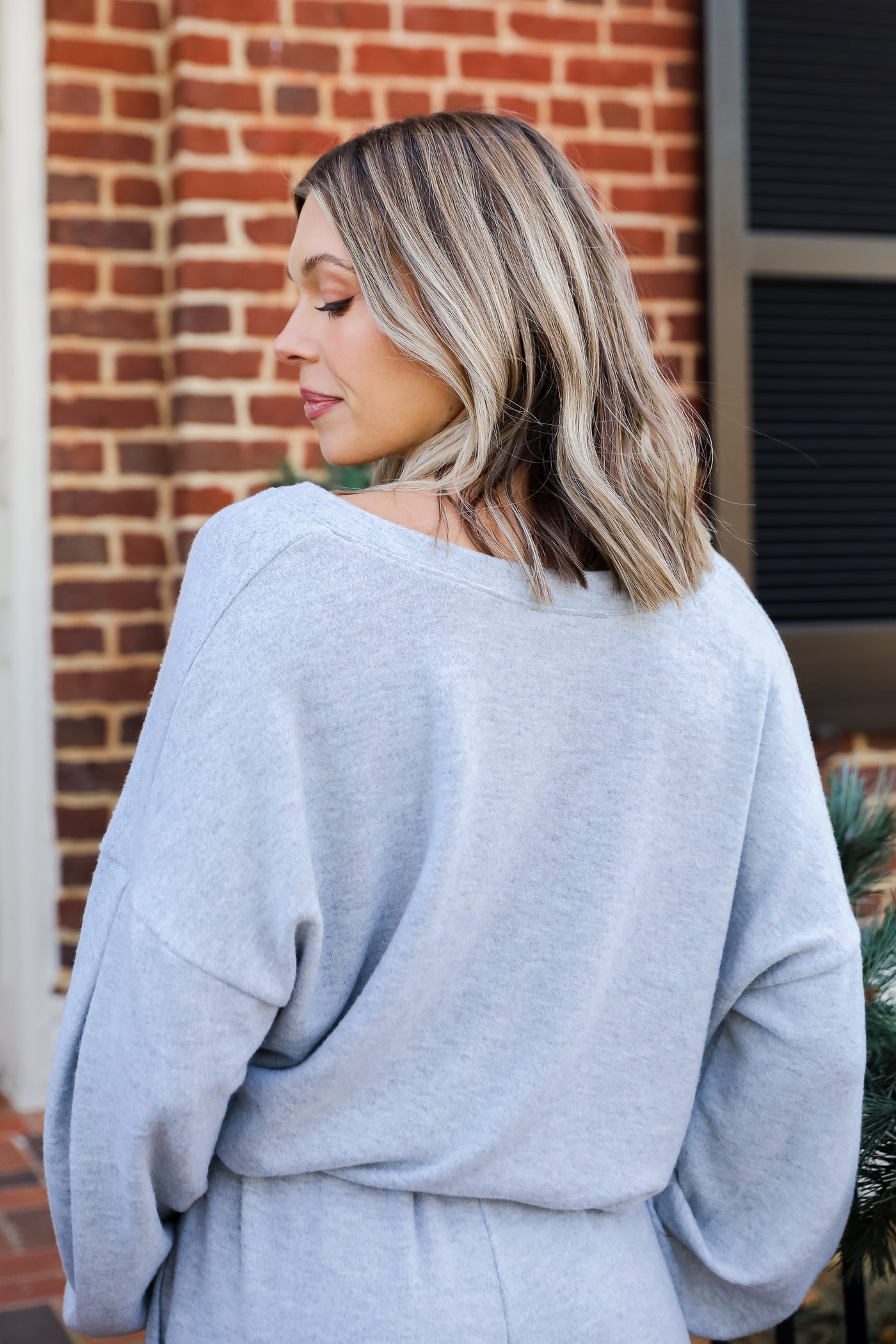 heather grey Brushed Knit Pullover back view
