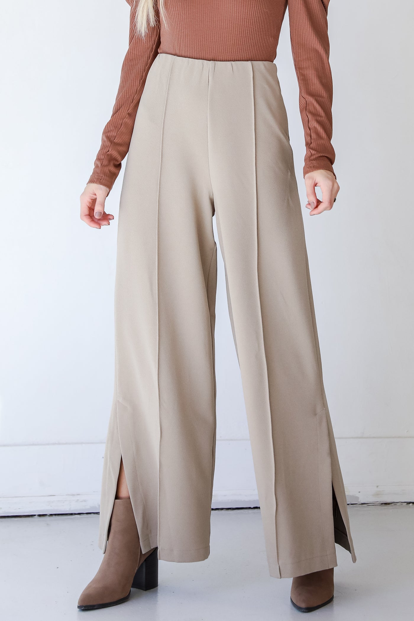Pants in taupe front view