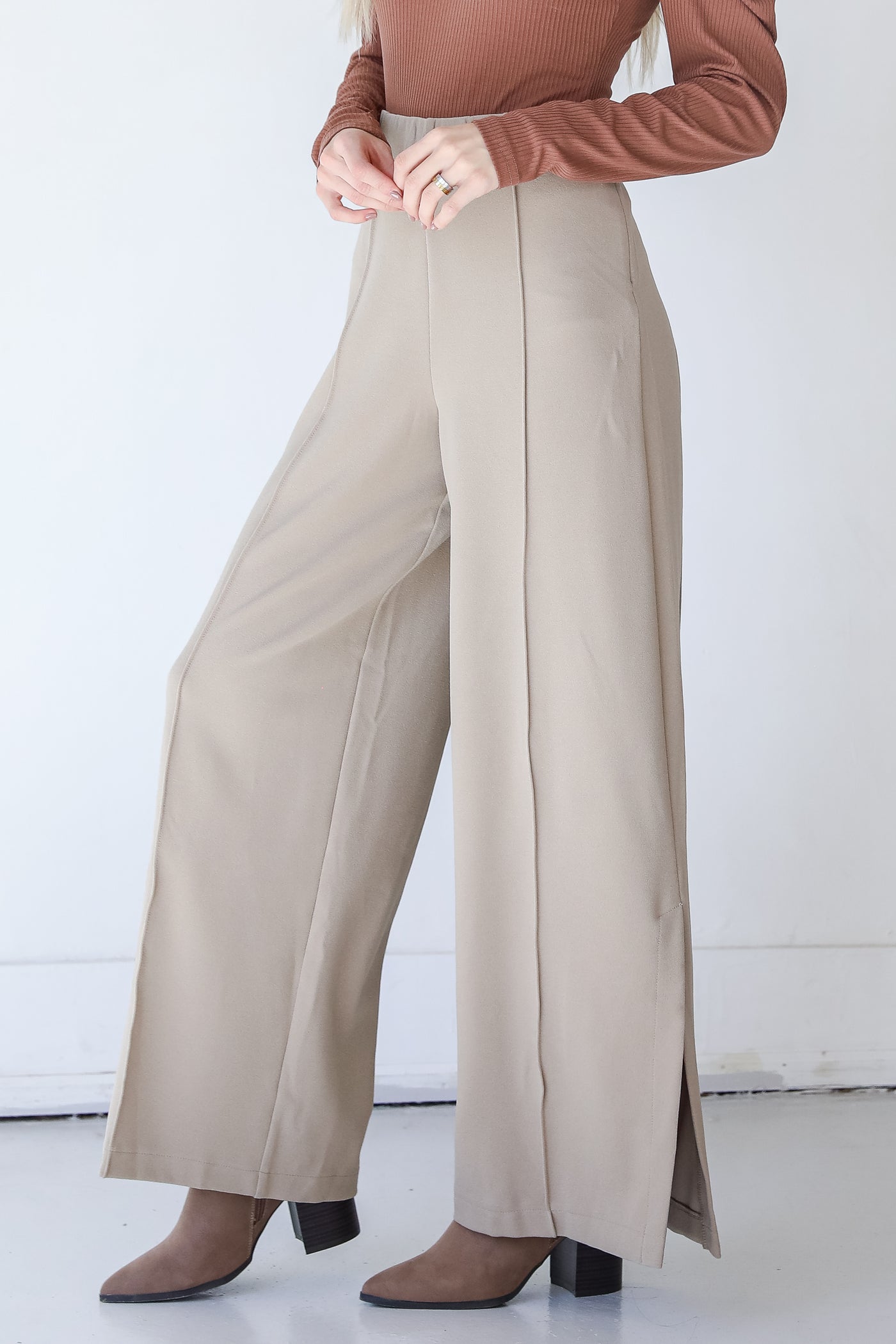 Pants in taupe side view
