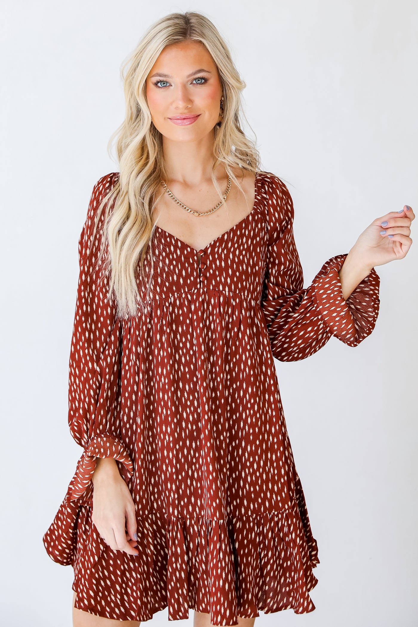 Spotted Dress in burgundy