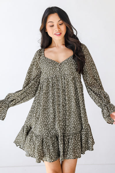 Spotted Dress in sage front view