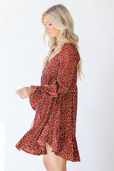 Spotted Dress in burgundy side view