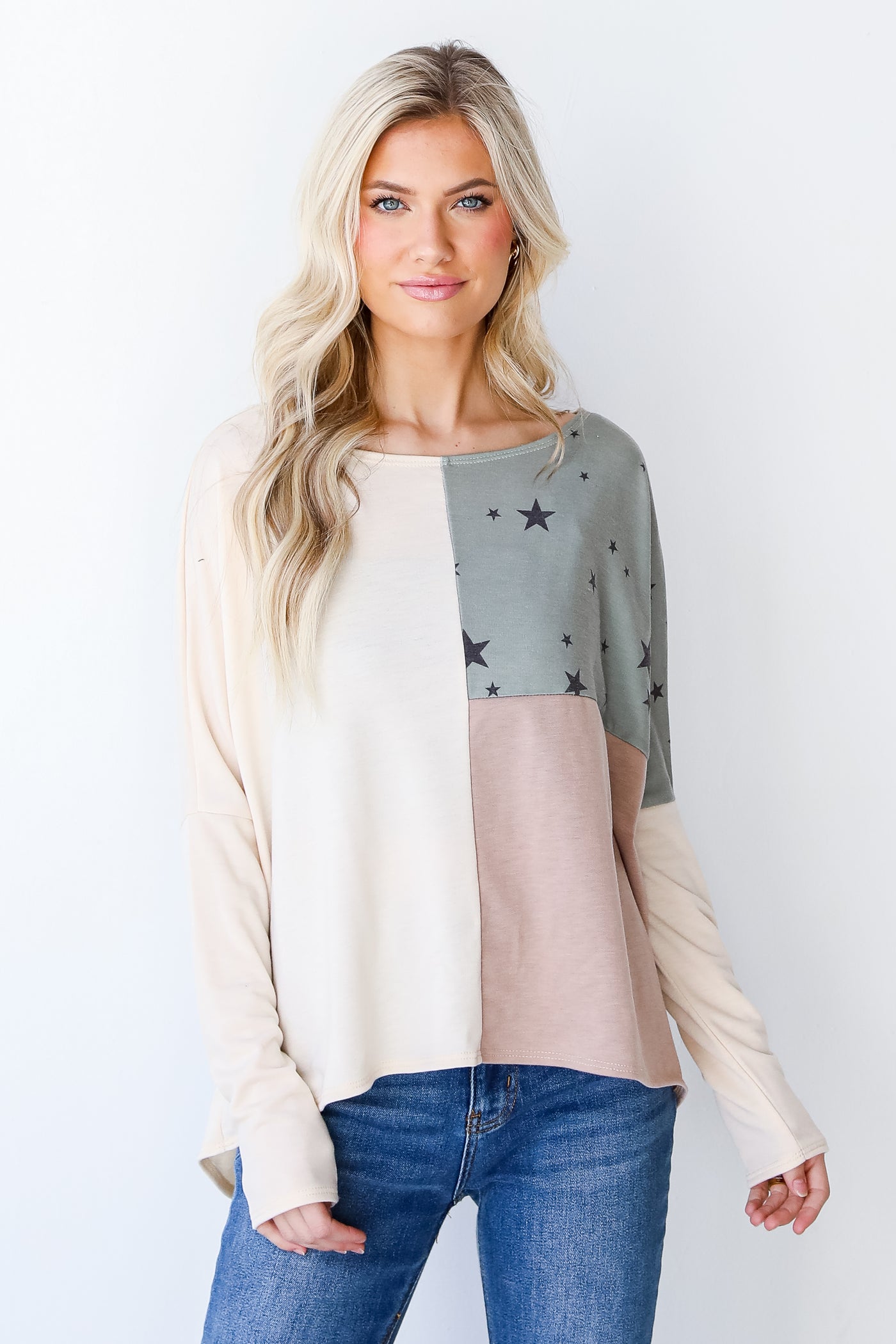 Star Color Block Top on model
