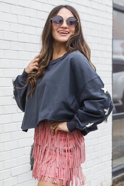Sequin Star Cropped Pullover on model